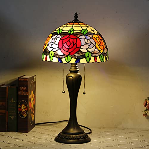 RWCCCRW Rosa Tischlampen im -Stil, Bürolampen mit floralen Buntglasfenstern, europäische Pastorale Nachttischlampen zum Lesen, im Schlafzimmer von RWCCCRW