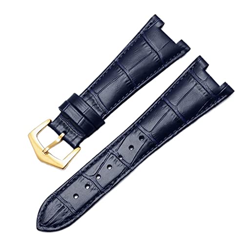 RWCCCRW Uhrenarmband aus echtem Leder für Patek Philippe 5711 5712G Nautilus-Uhren für Herren und Damen, spezielles Kerbenarmband, 25 mm x 12 mm (Farbe: Blau-Roségold, Größe: 25–12 mm) von RWCCCRW