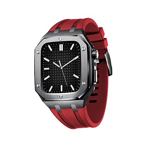 RWCCCRW Uhrenarmband im Business-Casual-Stil für Herren und Damen, Militär-Metallgehäuse für Band 45 mm 44 mm, mit Silikonarmband, stoßfester Stoßfänger für die iWatch Serie 7/SE/6/5/4 von RWCCCRW