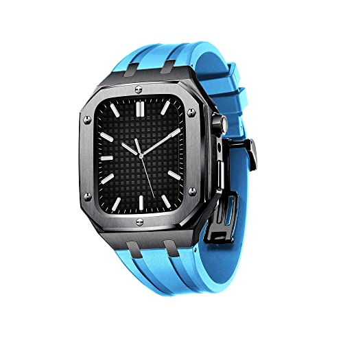 RWCCCRW Uhrenarmband im Business-Casual-Stil für Herren und Damen, Militär-Metallgehäuse für Band 45 mm 44 mm, mit Silikonarmband, stoßfester Stoßfänger für die iWatch Serie 7/SE/6/5/4 von RWCCCRW