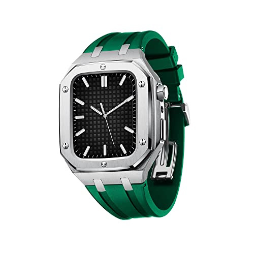 RWCCCRW Uhrenarmband im Business-Casual-Stil für Herren und Damen, Militär-Metallgehäuse für Band 45 mm 44 mm, mit Silikonarmband, stoßfester Stoßfänger für die iWatch Serie 7/SE/6/5/4 von RWCCCRW