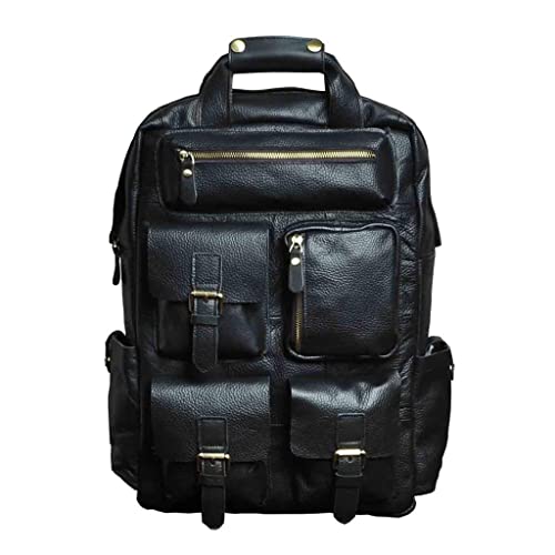 Tragbare große Reisetasche für Herren, Lederrucksack im Retro-Industriestil, 20–35 l, 17-Zoll-Laptop-Rucksack, übergroße Schultasche als Geschenk (Farbe: Dunkelbraun, Größe: 5,9 x 14,2 x 18,1 Zoll) von RWCCCRW