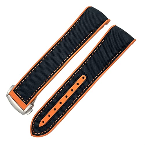 RWCHCWRH 19 mm 20 mm Nylon-Gummi-Uhrenarmband 21 mm 22 mm für Omega Seamaster 300 AT150 Speedmaster 8900 PlanetOcean Lederarmband (Farbe: Blau Nylon Orange, Größe: 21 mm) von RWCHCWRH