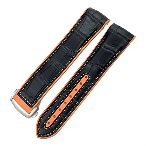 RWCHCWRH 19 mm 20 mm Nylon-Gummi-Uhrenarmband 21 mm 22 mm für Omega Seamaster 300 AT150 Speedmaster 8900 PlanetOcean Lederarmband (Farbe: Blau Nylon Orange, Größe: 21 mm) von RWCHCWRH