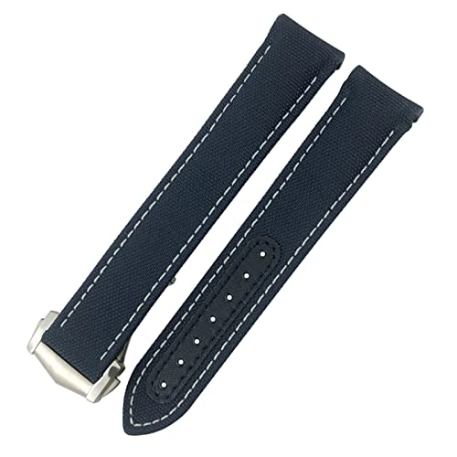 RWCHCWRH Nylon-Uhrenarmband, 19 mm, 20 mm, 21 mm, für Omega Seamaster Diver 300 AT150 Planet Ocean, gebogenes Ende, blaues Uhrenarmband aus Canvasstoff (Farbe: Schwarz, Gelb, Größe: 20 mm) von RWCHCWRH