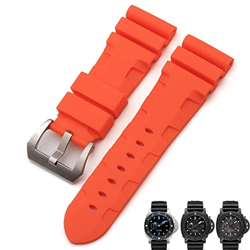 RWCHCWRH Uhrenarmband aus Naturkautschuk, 26 mm, für Panerai Submersible Luminor PAM, schwarz, blau, rot, orange, Schmetterlingsverschluss (Farbe: Red Butterfly, Größe: 26 mm BB) von RWCHCWRH