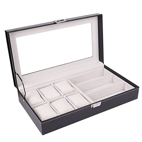 RWCHCWRH Uhrenbox aus Leder, Schmucketui, Brillen-Organizer, Boxen für Herren und Damen, Gitter, Uhren-Organizer, Armbanduhren-Boxhalter (DS, das Bild zeigt) von RWCHCWRH