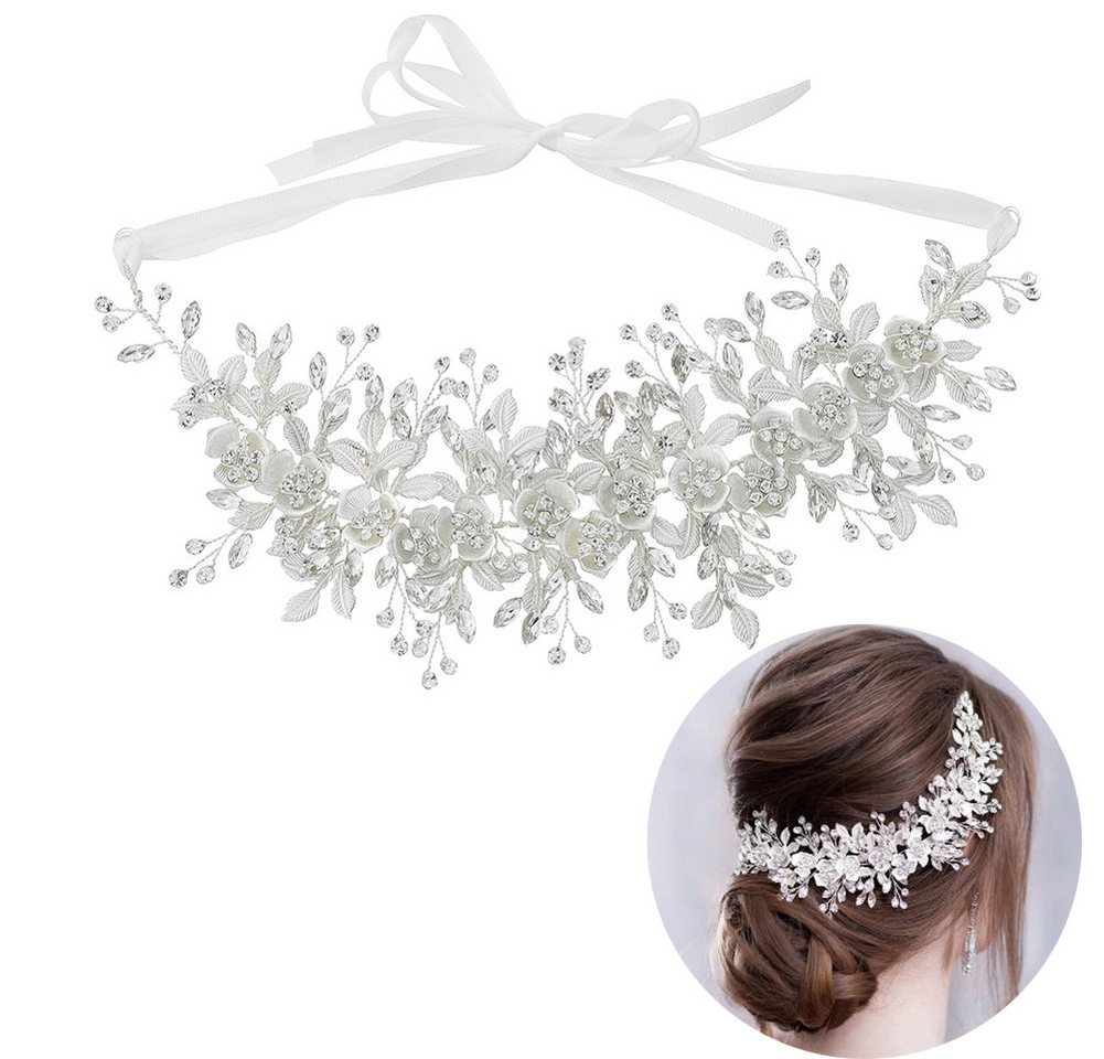 RWEUOQ Haarspange Blumenstirnband, Hochzeits-Haarschmuck, Strass-Blumen, Kristall-Haarschmuck-Set für Frauen und Mädchen, 1-tlg., Perle und Strass-Dekorationen auf Braut-Haarkamm, Schöne Brauthaatschmuck-Haarkämme von RWEUOQ