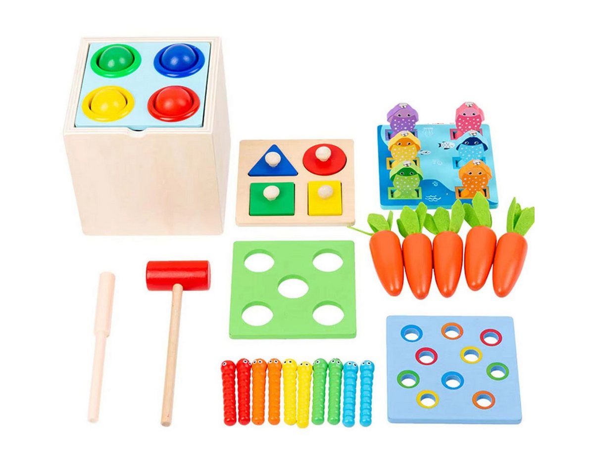 RWEUOQ Lernspielzeug Hölzernes Montessori Spielzeug 5 in 1 (1-St., Kleinkind Lernen Kind Alter 1+ Mädchen Junge Geschenk), Form Sortierer, Objekt Permanent Box, Karotte Ernte von RWEUOQ