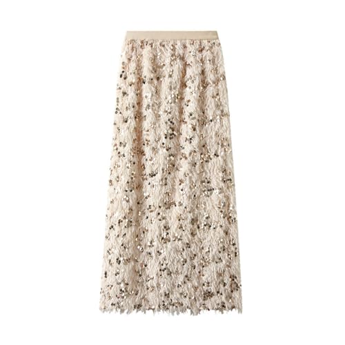 RWGSNB Damen-Maxirock Mit Schlitz, Gerade, Luxuriös, Mit Pailletten, Quasten, Federn, Midirock, Beige, Glitzernder, Figurbetonter Bleistiftrock, Karneval, Cocktailparty, Lange Röcke Für Damen Und RWGSNB Damen-Maxirock Mit Schlitz, Gerade, Luxuriös, Mit Pailletten, Quasten, Federn, Midirock, Beige, Glitzernder, Figurbetonter Bleistiftrock, Karneval, Cocktailparty, Lange Röcke Für Damen Und von RWGSNB