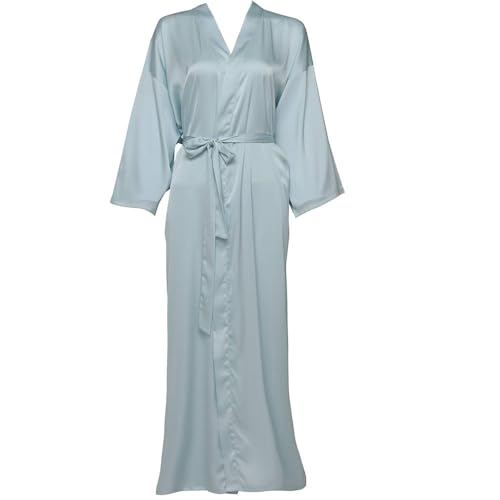 RWGSNB Langer Morgenmantel Aus Satin Für Damen, Hellblau, V-Ausschnitt, Langärmelig, Bademantel, Schlicht, Leicht, Kimono, Robe Mit Gürtel, Braut, Nachtwäsche, Nachthemd, Bademantel Damen, M RWGSNB Langer Morgenmantel Aus Satin Für Damen, Hellblau, V-Ausschnitt, Langärmelig, Bademantel, Schlicht, Leicht, Kimono, Robe Mit Gürtel, Braut, Nachtwäsche, Nachthemd, Bademantel Damen, M von RWGSNB