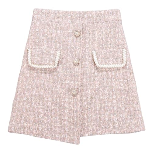 RWGSNB Rosafarbener Tweed-Minirock Für Damen, Unregelmäßiger, Eleganter Kurzer Rock, Schicke Knöpfe, Hohe Taille, A-Linien-Rock Mit Futter, Schmaler, Hüftumwickelter Rock Für Damen Und Mädchen, S RWGSNB Rosafarbener Tweed-Minirock Für Damen, Unregelmäßiger, Eleganter Kurzer Rock, Schicke Knöpfe, Hohe Taille, A-Linien-Rock Mit Futter, Schmaler, Hüftumwickelter Rock Für Damen Und Mädchen, S von RWGSNB