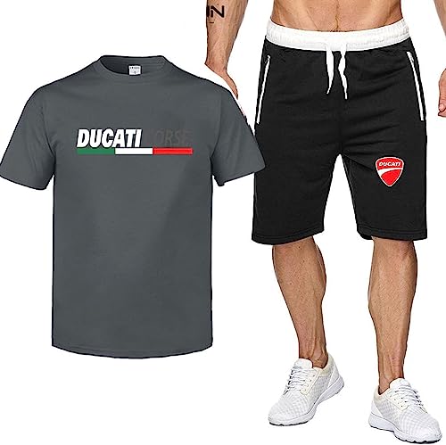 Trainingsanzug Für Ducati Druck Herren Sommer Sportanzug 2 Teiliges Outfit Sport Set Kurzarm Sportanzug T-Shirts + Kurze Hose Sets Freizeitanzug Männer Sporthose,C,XXL von RWRAPS