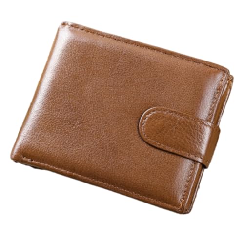 Leder Geldbörse für Herren Geldklammer Multifunktionale Kopfschicht Rindsleder Portmonee klein Männer Brieftasche Herren Premium Sense Vintage Rindsleder Kurze Portemonnaie mit RFID-Schutz Braun von RWXCOW