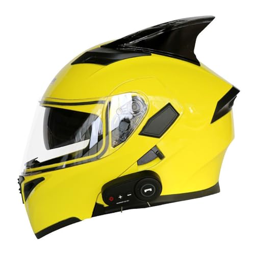 RYDZCLH Bluetooth-Motorradhelm, Mit Zwei Antibeschlag-Visieren, Modularer Helm, Herren- Und Damen-Integralhelm, Klapphelm Für Rennen, DOT-Geprüft,Gelb,M 57~58cm von RYDZCLH