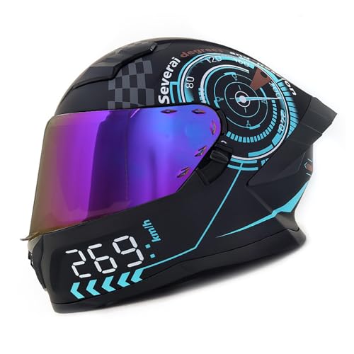 RYDZCLH Integralhelm Für Motorradfahrer Mit Doppelvisier Und Mehreren Belüftungsöffnungen. DOT-Geprüfter Integrierter Helm. Motorrad-Straßenrad-Rennhelm Für Männer Und Frauen,Black Blue,2XL 61~62cm von RYDZCLH