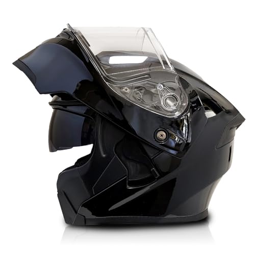 RYDZCLH Modularer Integralhelm Für Motorräder, DOT-Geprüfter Hochklappbarer Integralhelm Für Motorräder, Integrierter Helm Mit Doppelvisier, Für Männer Und Frauen,Bright Black,XL 61~62cm von RYDZCLH