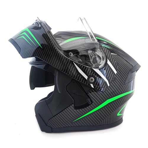 RYDZCLH Modularer Integralhelm Für Motorräder, DOT-Geprüfter Hochklappbarer Integralhelm Für Motorräder, Integrierter Helm Mit Doppelvisier, Für Männer Und Frauen,Grün,XL 61~62cm von RYDZCLH