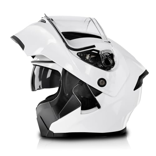 RYDZCLH Modularer Integralhelm Für Motorräder, DOT-Geprüfter Hochklappbarer Integralhelm Für Motorräder, Integrierter Helm Mit Doppelvisier, Für Männer Und Frauen,Weiß,M 57~58cm von RYDZCLH