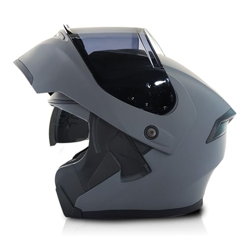 RYDZCLH Modularer Integralhelm Für Motorräder, DOT-Geprüfter Integral-Klapphelm Mit Antibeschlag-Doppelvisier, Helm Für Straßenradrennen, Für Männer Und Frauen,Grau,L 59~60cm von RYDZCLH