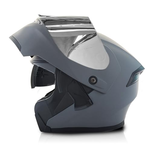 RYDZCLH Modularer Motorradhelm, Integralhelm, Hochklappbar, Mit Antibeschlag-Doppelvisier, DOT-Zulassung Für Motorrad-, Straßen- Und Mopedrennen,Grau,L 59~60cm von RYDZCLH