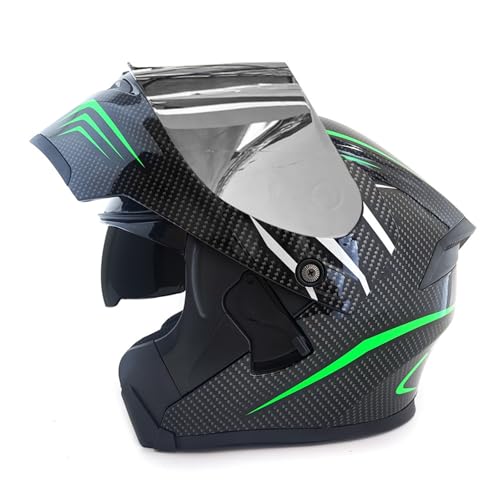 RYDZCLH Modularer Motorradhelm, Integralhelm, Hochklappbar, Mit Antibeschlag-Doppelvisier, DOT-Zulassung Für Motorrad-, Straßen- Und Mopedrennen,Grün,L 59~60cm von RYDZCLH