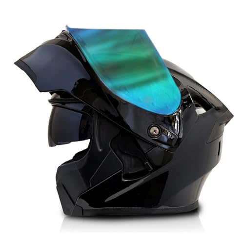 RYDZCLH Motorradhelme Modularer Motorradhelm Motorradhelm ATV-Helm Mit Doppelvisier Für Männer Und Frauen Integralhelm Klapp-Motorradhelm DOT-Geprüft,Bright Black,M 57~58cm von RYDZCLH