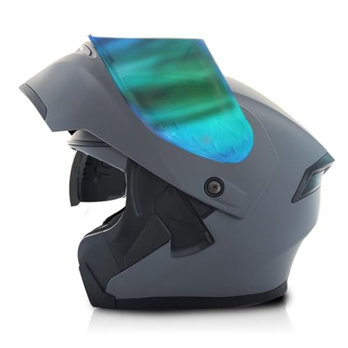 RYDZCLH Motorradhelme Modularer Motorradhelm Motorradhelm ATV-Helm Mit Doppelvisier Für Männer Und Frauen Integralhelm Klapp-Motorradhelm DOT-Geprüft,Grau,S 55~56cm von RYDZCLH