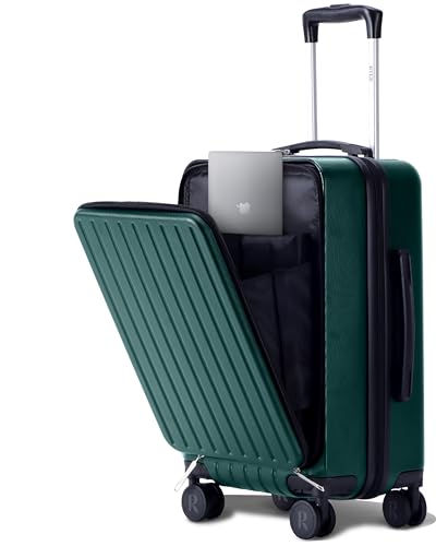 RYER Original Handgepäck Koffer fürs Flugzeug | ABS Hartschalenkoffer mit Laptopfach | Wasserdicht | Doppeltes TSA-Schloss und Namensschild | 4 Rollen | 54x36x23cm | 38L | Grün von RYER