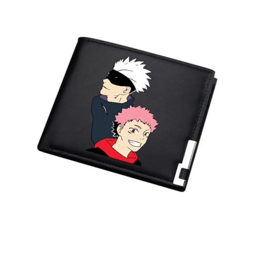 RYNDEX Jujut-su Kais-en Brieftasche Anime, Zweifach Gefalteter Portmonee Klein, PU Leder Münzbörse Wallet mit Sichtfenster(Color:Black 3) von RYNDEX