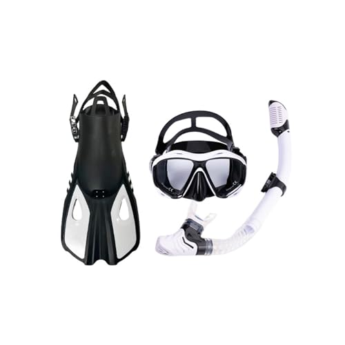 Schnorchelset mit Flossen, 180° Panorama Weitblick Taucherbrille und Verstellbaren Flossen, Hochwertige Tauchermaske für Erwachsene, Jungen und Mädchen-White ||S/M von RYNDEX