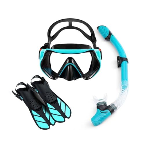 Schnorchelset mit Flossen, Schnorchelausrüstung in Reisegröße mit Schwimmflossen, Hochwertige Tauchermaske für Kinder Erwachsene-Green -D||S/M von RYNDEX