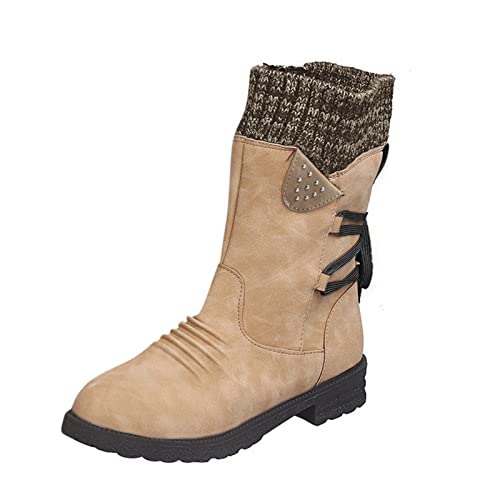 RYTEJFES Damen Winterschuhe 43 Warme Weite H Schneestiefel Bequeme Gefüttert Winterschuhe Winterstiefel Schwarz wasserdichte Stiefeletten Winter Winter Schuhe mit Absatz Beige Ankle Boots von RYTEJFES