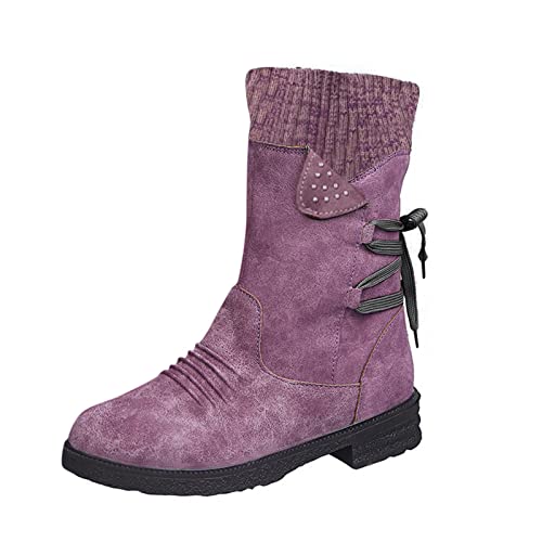 RYTEJFES Damen Winterschuhe 43 Warme Weite H Schneestiefel Bequeme Gefüttert Winterschuhe Winterstiefel Schwarz wasserdichte Stiefeletten Winter Winter Schuhe mit Absatz Beige Ankle Boots von RYTEJFES