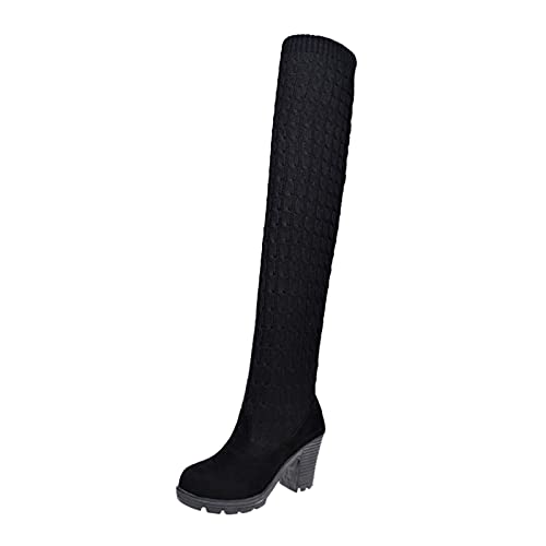 RYTEJFES Kniehohe Stiefel Damen mit Absatz rutschfeste Sexy Overknee Stiefel Bequeme Lange Weitschaftstiefel Stiefel Elegant 44 Winterstiefel Schwarz Weiß Overknee Boots Overknees Stiefel von RYTEJFES