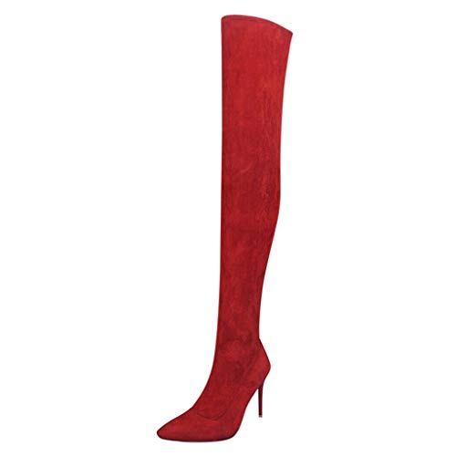 RYTEJFES Overknee Stiefel Damen Elegant Bequeme rutschfeste Overknee Boots Lange Sexy Stiefel Weitschaftstiefel mit Absatz Schwarz Overknee Stiefel Rot Braun Winterstiefel Hohe Stiefel von RYTEJFES