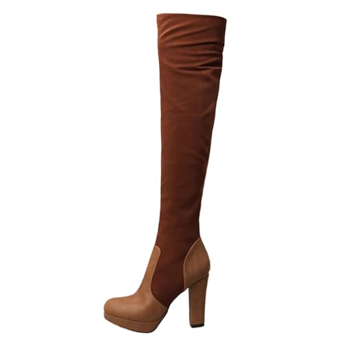 RYTEJFES Overknees Stiefel Damen Elegant Sexy Lange Winterstiefel Bequeme rutschfeste Overknee Boots Overknee Stiefel mit Absatz Braun Weitschaftstiefel 44 Schwarz Stiefel High Knee Boots von RYTEJFES