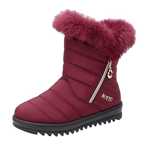 RYTEJFES Schneeschuhe Damen 43 Weite H Bequeme Stiefeletten Schwarz Beige Schneestiefel Winterstiefel Warme Winter Winterschuhe Gefüttert Schneeboots mit Absatz wasserdichte Winterboots von RYTEJFES