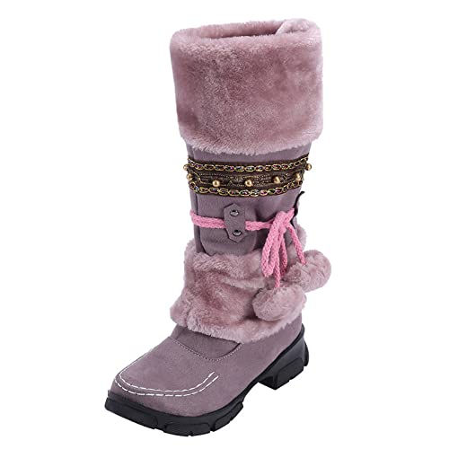 RYTEJFES Schneestiefel Damen 43 Schwarz Bequeme Winterschuhe Gefüttert Warme Stiefeletten Schneestiefel mit Absatz wasserdichte Winterstiefel Beige Winter Schuhe Weite H Winter Boots von RYTEJFES