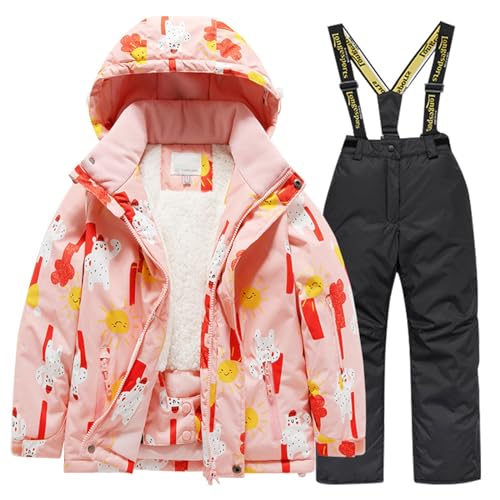 RYTEJFES Skianzug Kinder 2 Teilig mit Kapuze Dicke Wasserdicht Skianzug Winter Zweiteiler Schneehose Schneeanzug Gefüttert Outdoor Softshell-Overall 98 Winteroverall 122 146 Skibekleidung Skioverall von RYTEJFES