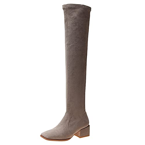 RYTEJFES Stiefel Damen Sexy mit Absatz rutschfeste Winterstiefel Bequeme Elegant Overknee Boots Overknee Stiefel Lange 44 Stiefel Braun Schwarz Weitschaftstiefel Overknees Stiefel von RYTEJFES