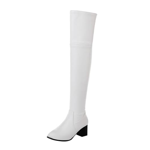 RYTEJFES Stiefel Damen mit Absatz Elegant Rutschfeste mit Absatz Overknee Stiefel Lange Bequeme Weitschaftstiefel Stiefel Sexy Braun Overknee Boots 43 41 Winterstiefel High Knee Boots von RYTEJFES