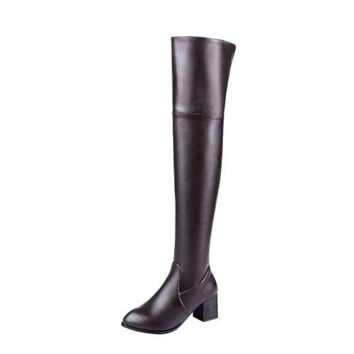 RYTEJFES Stiefel Damen mit Absatz Elegant rutschfeste mit Absatz Overknee Stiefel Lange Bequeme Weitschaftstiefel Stiefel Sexy Braun Overknee Boots 43 41 Winterstiefel High Knee Boots von RYTEJFES