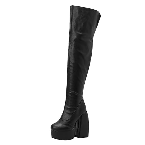 RYTEJFES Stiefel Damen mit Absatz Lange Elegant Overknee Stiefel Bequeme Sexy Weitschaftstiefel Stiefel rutschfeste Weiß Overknee Boots 44 Schwarz Winterstiefel High Knee Boots von RYTEJFES