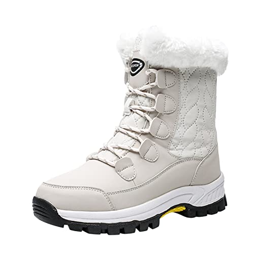 RYTEJFES Winterboots Damen Weite H mit Absatz Beige Stiefeletten Winter Schwarz Winterstiefel Schneestiefel Bequeme Gefüttert Winterschuhe 43 Winter Schuhe Warme wasserdichte Winterboots von RYTEJFES