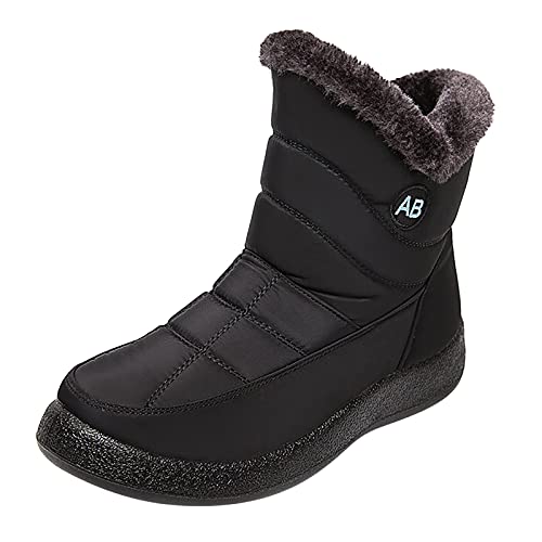 RYTEJFES Winterschuhe Damen Beige Winter Bequeme Stiefeletten Warme Gefüttert Winterschuhe Schneestiefel Weite H Schwarz Winterstiefel 43 Winter Schuhe mit Absatz wasserdichte Boots von RYTEJFES