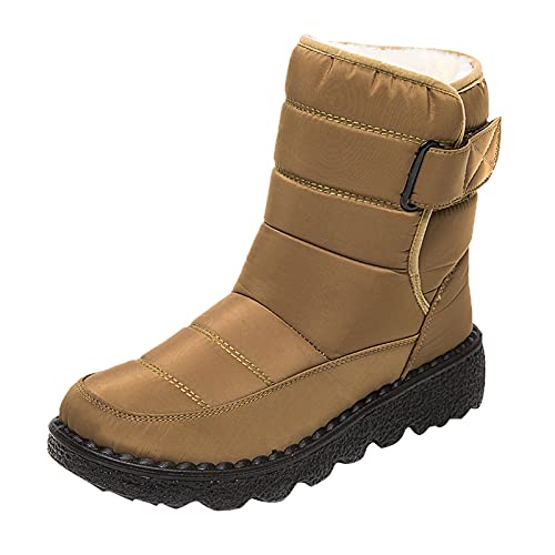 RYTEJFES Winterstiefel Damen Warme Winter Gefüttert Winterstiefel Schwarz Bequeme Winterschuhe Schneestiefel mit Absatz 43 Stiefeletten Weite H Ankle Boots wasserdichte Beige Boots von RYTEJFES