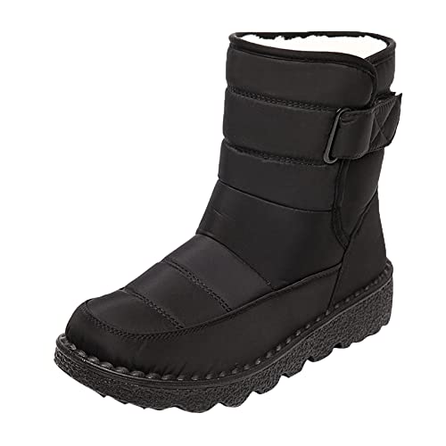 RYTEJFES Winterstiefel Damen Warme Winter Gefüttert Winterstiefel Schwarz Bequeme Winterschuhe Schneestiefel mit Absatz 43 Stiefeletten Weite H Ankle Boots wasserdichte Beige Boots von RYTEJFES