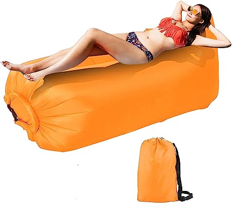 Aufblasbares Sofa,Air Lounger Camping Accessories,Camping Sofa Wasserdicht Anti-Luft Leaking,Tragbares,Luft Sofa Für Outdoor, Party, Reisen (Orange) von RZXBB