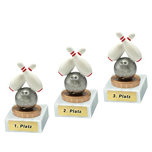 RaRu 3 Bowling-Pokale mit Wunschgravur und Resin-Klebefigur von RaRu